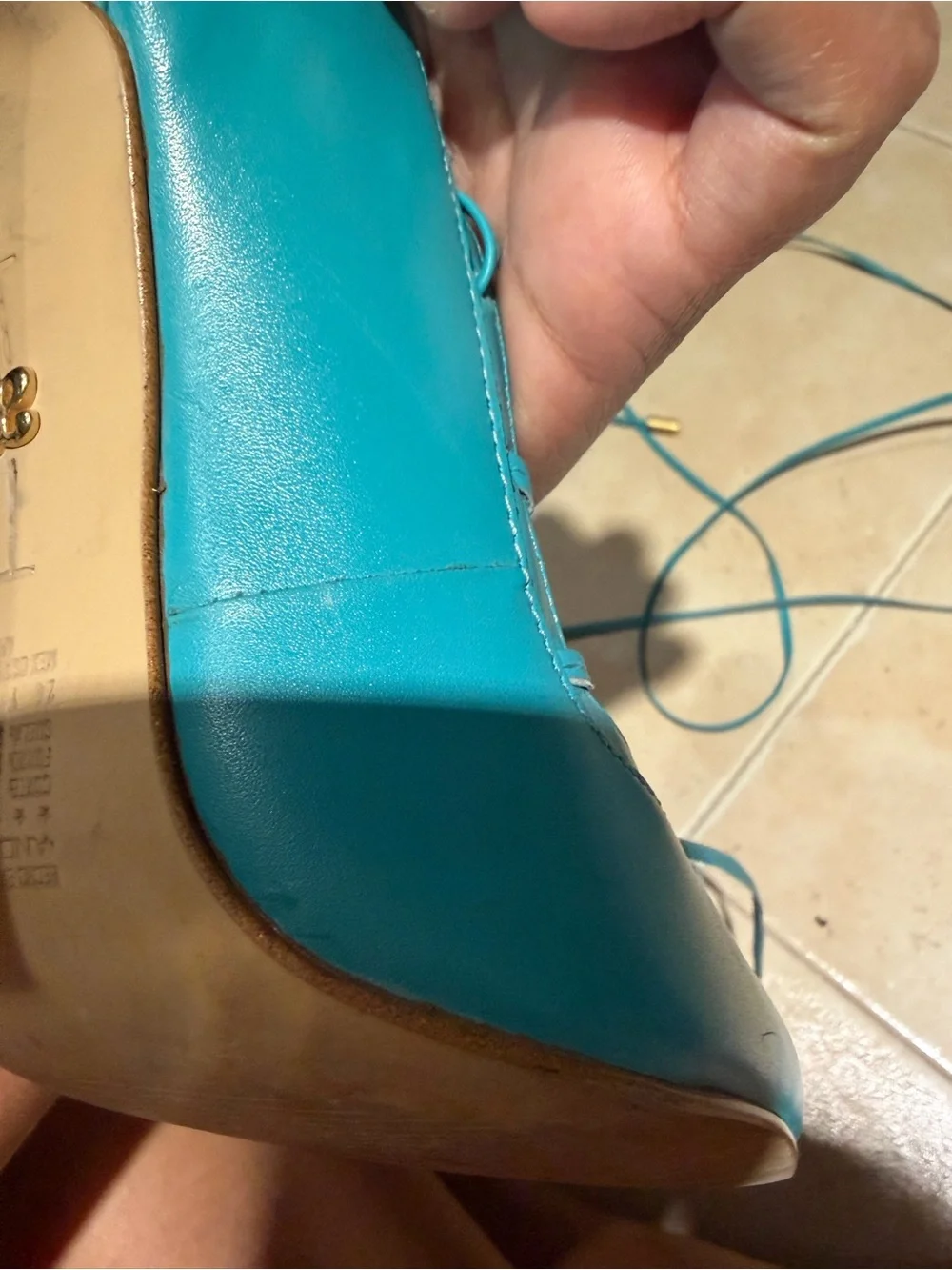 Andrea Turquoise Lace-Up Pointed Toe Stiletto Heels leather